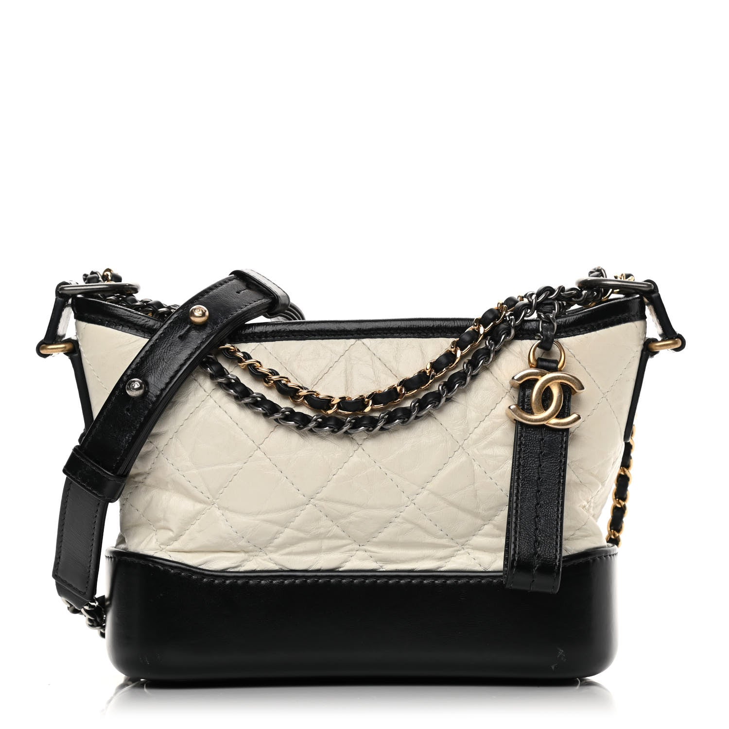 Chanel Aged Calfskin Quilted Small Gabrielle Hobo Black White 1 of 17