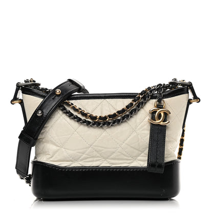 Chanel Aged Calfskin Quilted Small Gabrielle Hobo Black White 1 of 17
