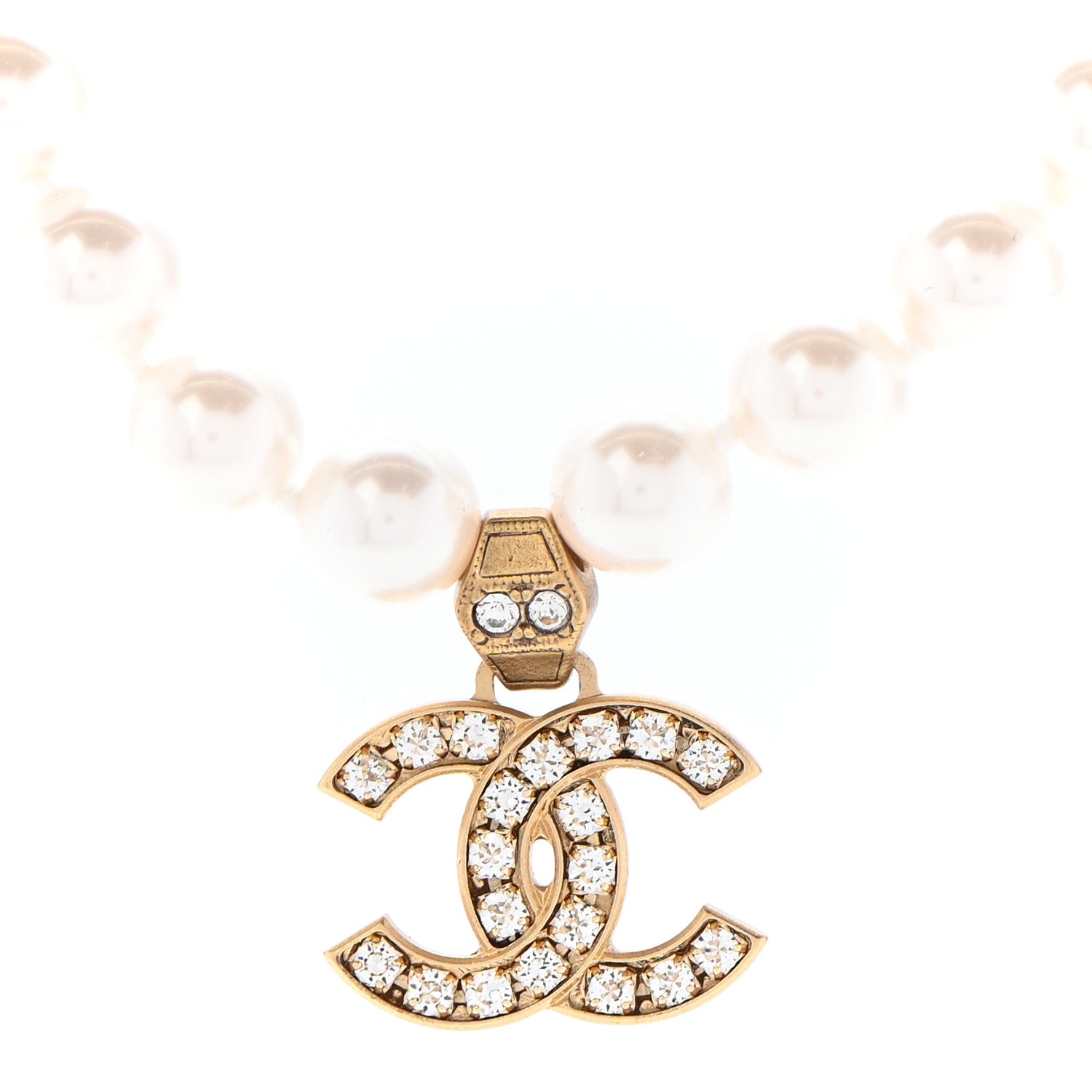 Chanel Pearl Crystal CC Short Necklace Gold 6 of 6