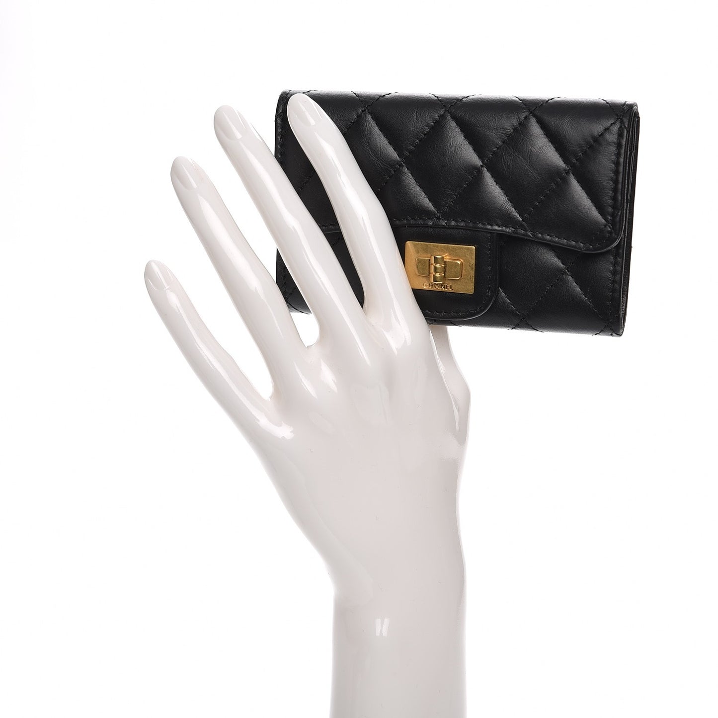 Aged Calfskin Quilted Reissue Flap Card Holder Black