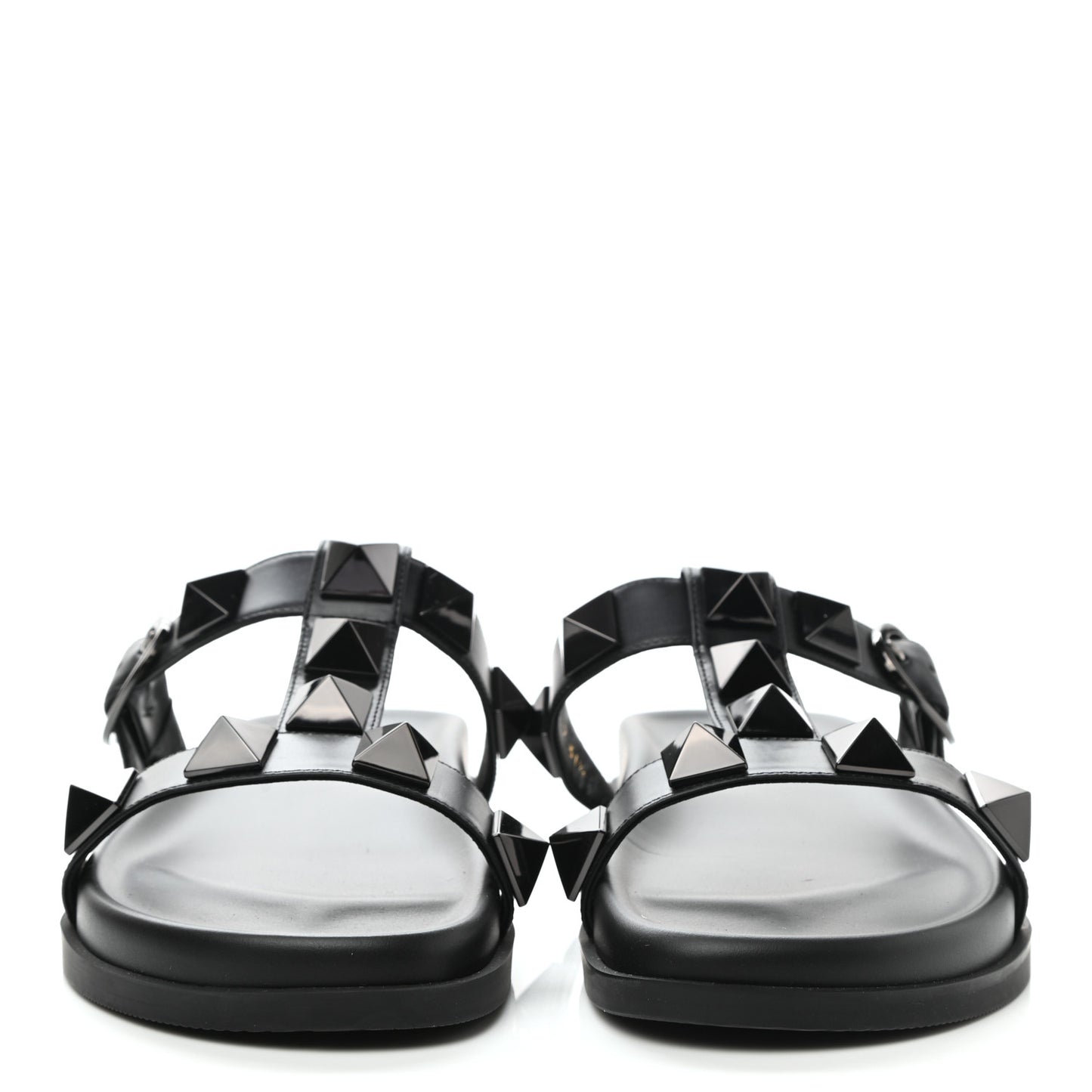 Calfskin Roman Stud Slide Sandals 37.5 Black