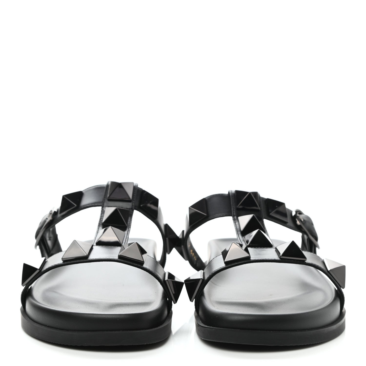 Valentino Garavani Calfskin Roman Stud Slide Sandals 37.5 Black 2 of 9