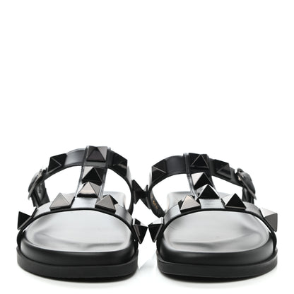 Valentino Garavani Calfskin Roman Stud Slide Sandals 37.5 Black 2 of 9