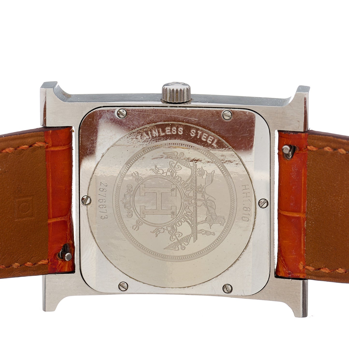 Stainless Steel Alligator Diamond Mother of Pearl 30.5mm Heure H Hour Quartz Watch Orange