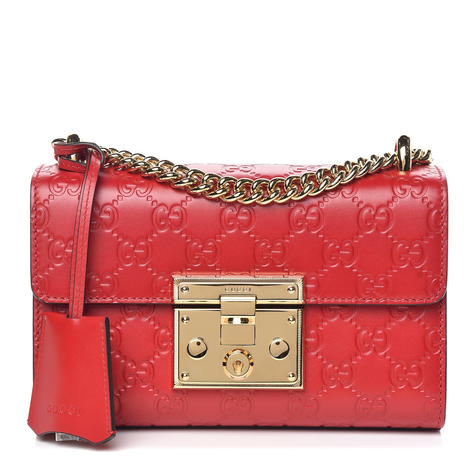 Gucci Guccissima Small Padlock Shoulder Bag Hibiscus Red 1 of 9