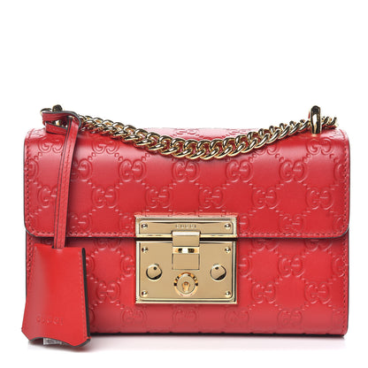 Gucci Guccissima Small Padlock Shoulder Bag Hibiscus Red 1 of 9