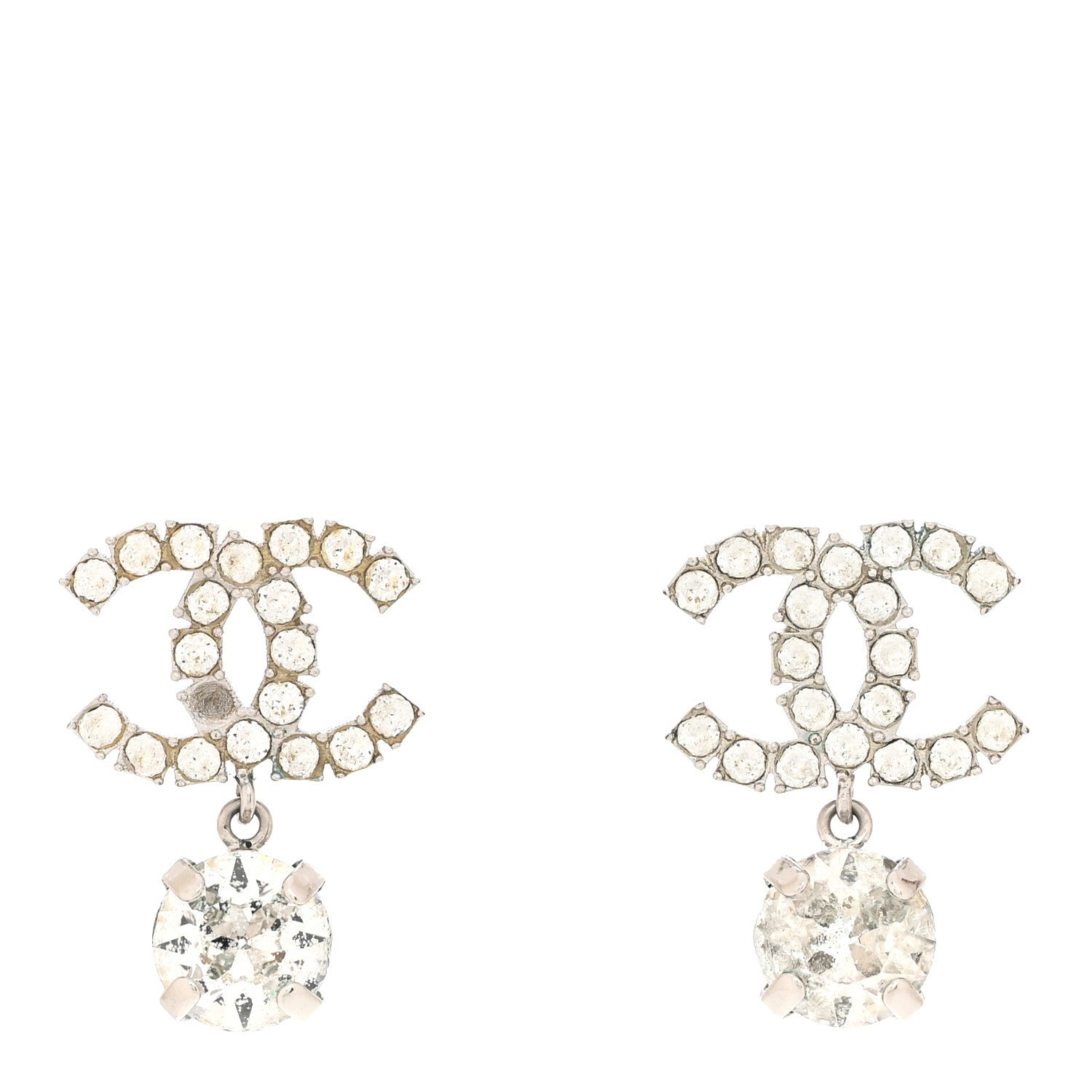 Chanel Crystal CC Drop Earrings Silver 1 of 6