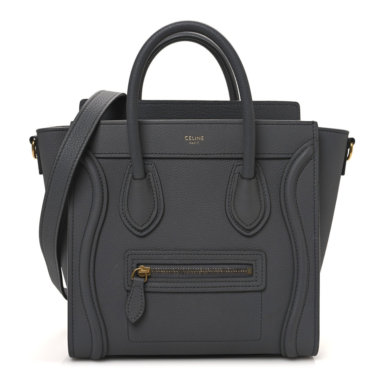 Celine Drummed Calfskin Nano Luggage Kohl 1 of 10
