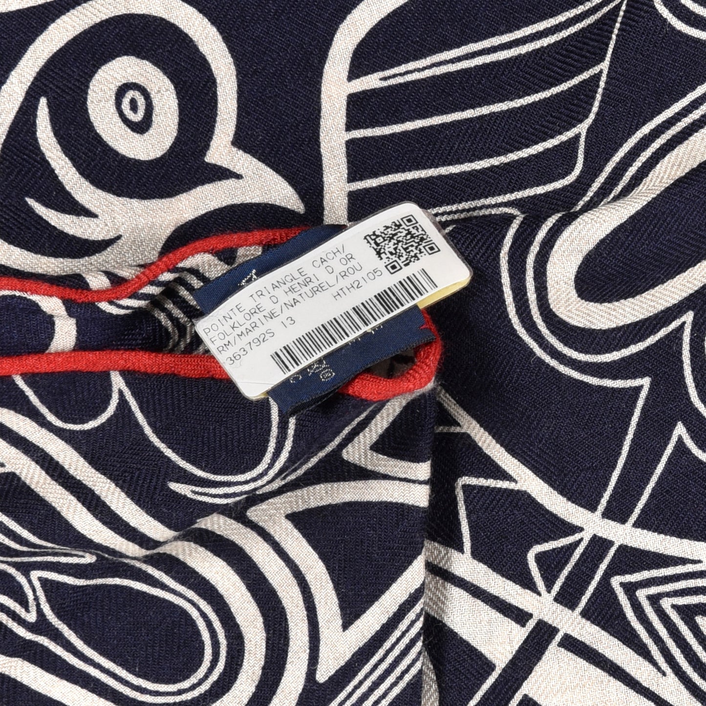 Cashmere Silk Folklore d'Henri d'Origny Giant Pointe Triangle Shawl Marine Naturel Rouge