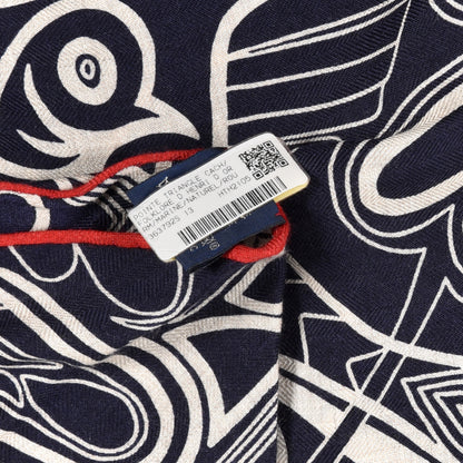 Hermes Cashmere Silk Folklore d'Henri d'Origny Giant Pointe Triangle Shawl Marine Naturel Rouge 6 of 6
