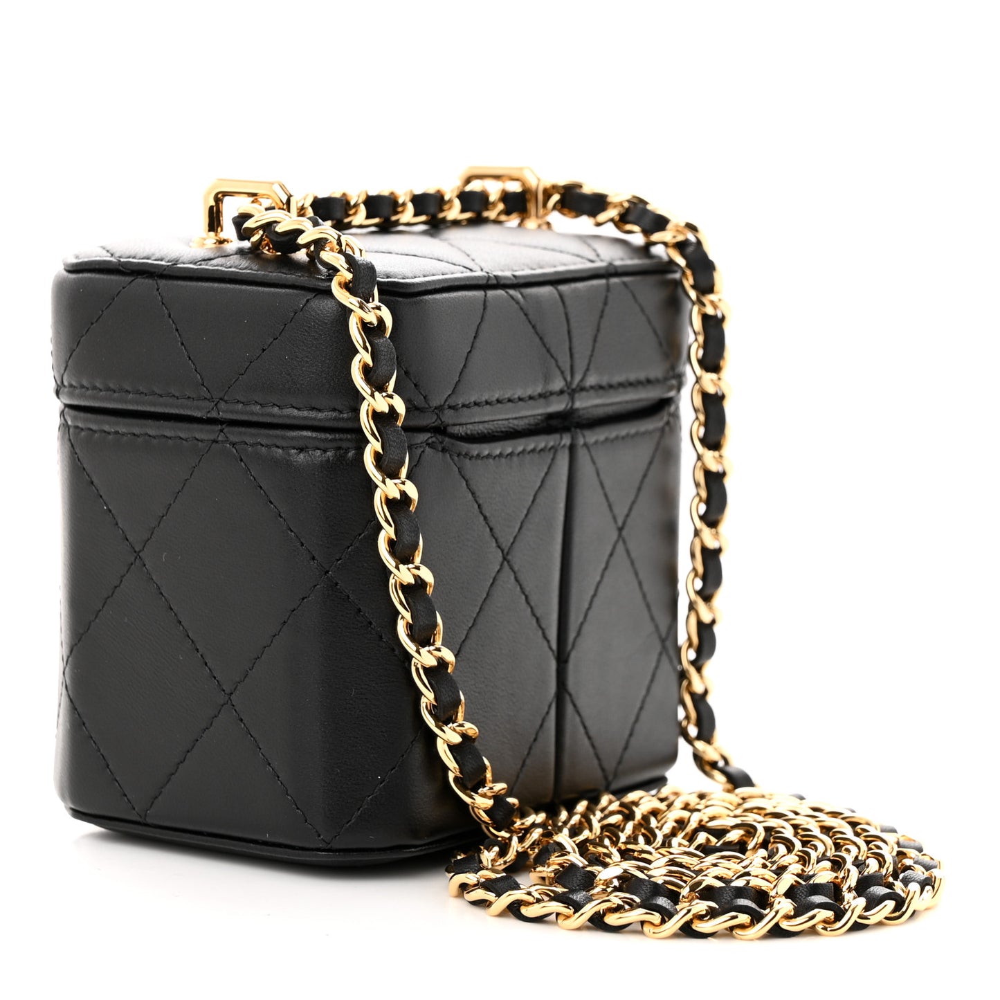 Lambskin Quilted Vanity Clutch With Chain Black