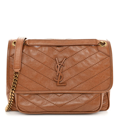 Saint Laurent Crinkled Calfskin Matelasse Monogram Medium Niki Chain Satchel Light Caramel 1 of 9