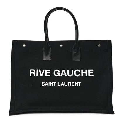 Saint Laurent Linen Calfskin Rive Gauche Tote Black 1 of 8