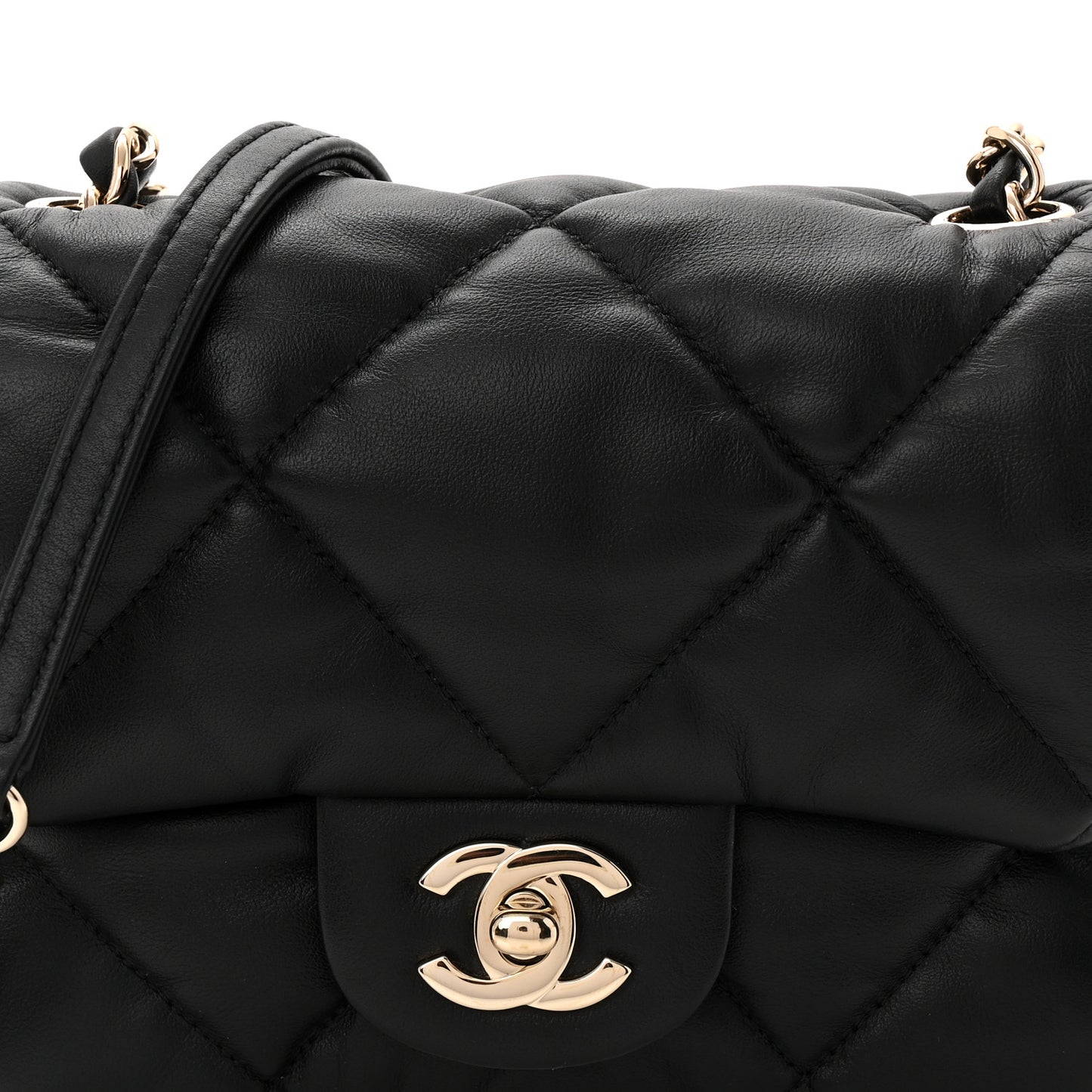 Calfskin Quilted Mini Square Bubbly Flap Black