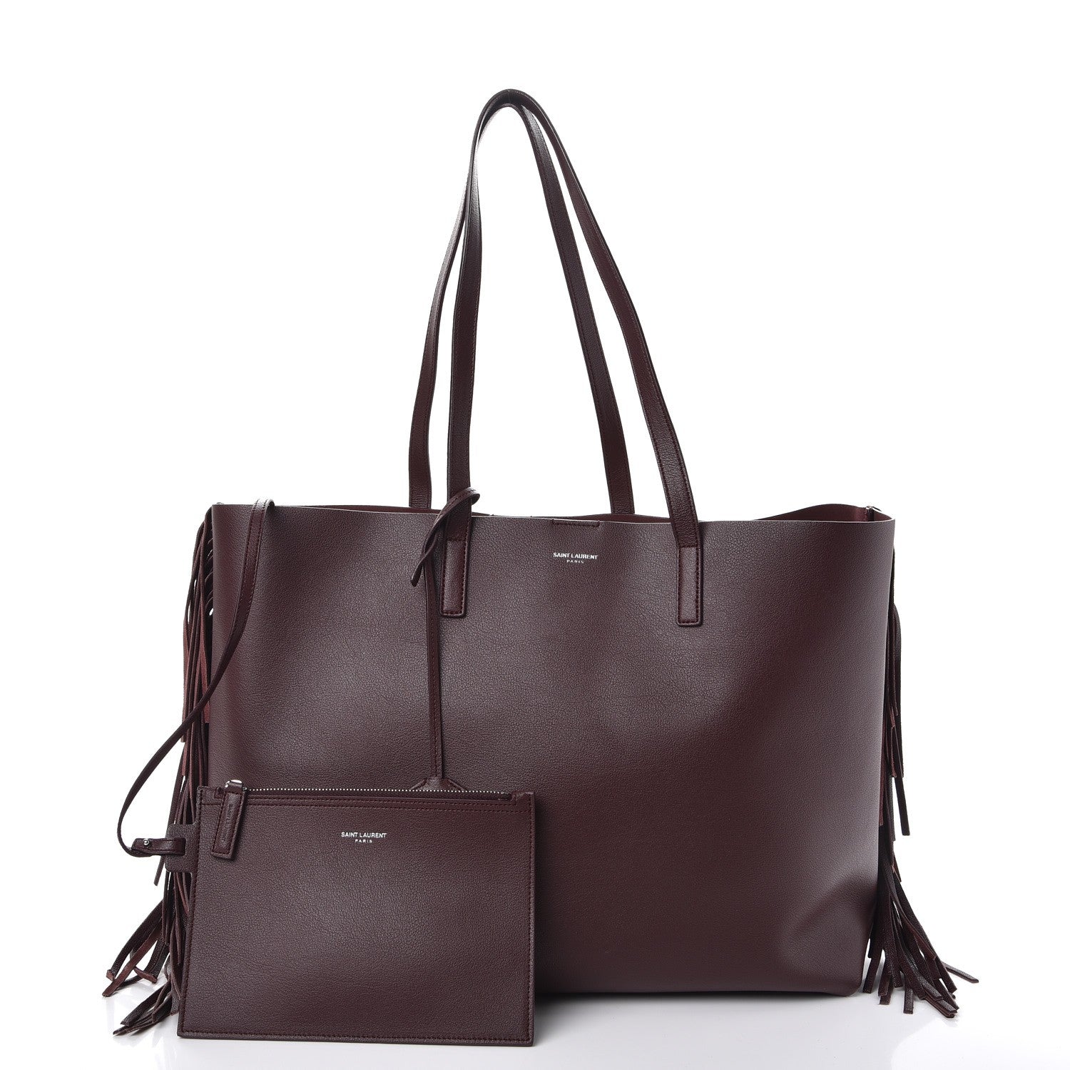 Saint Laurent Calfskin Large Fringe Shopping Tote Amaranto 5 of 9