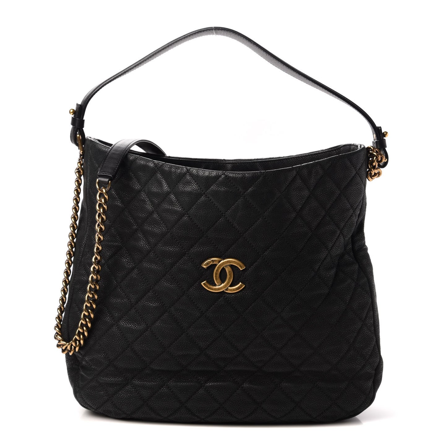 Iridescent Caviar Quilted Country Chic Hobo Black