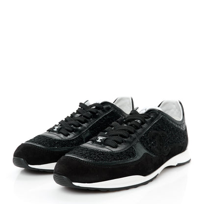 Chanel Tweed Suede Shiny Calfskin CC Sneakers 41 Black 4 of 10