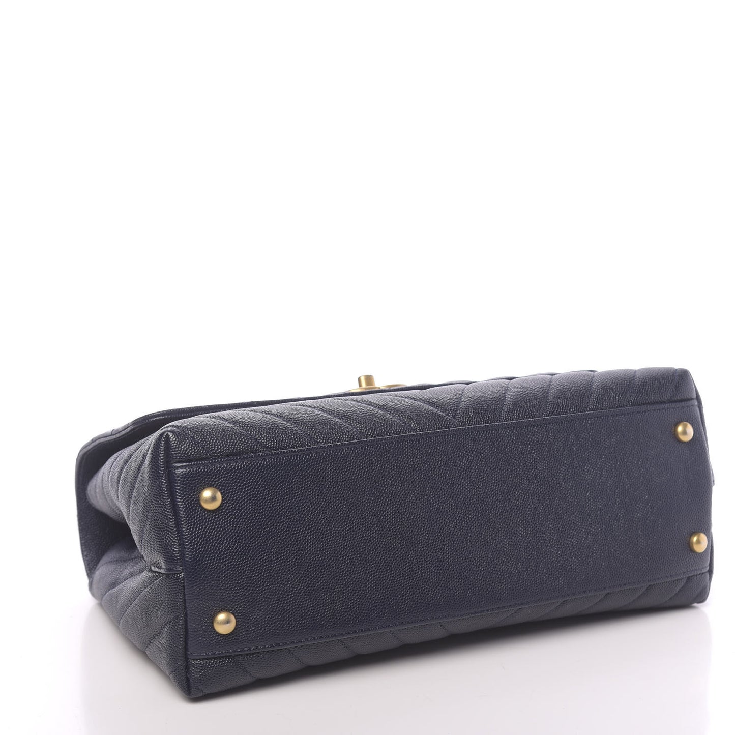 Caviar Chevron Quilted Small Coco Handle Flap Navy