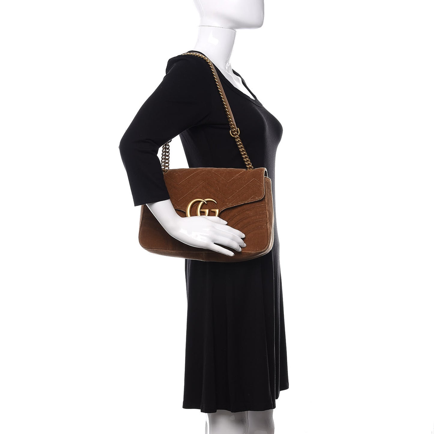 Velvet Matelasse Medium GG Marmont Shoulder Bag Taupe