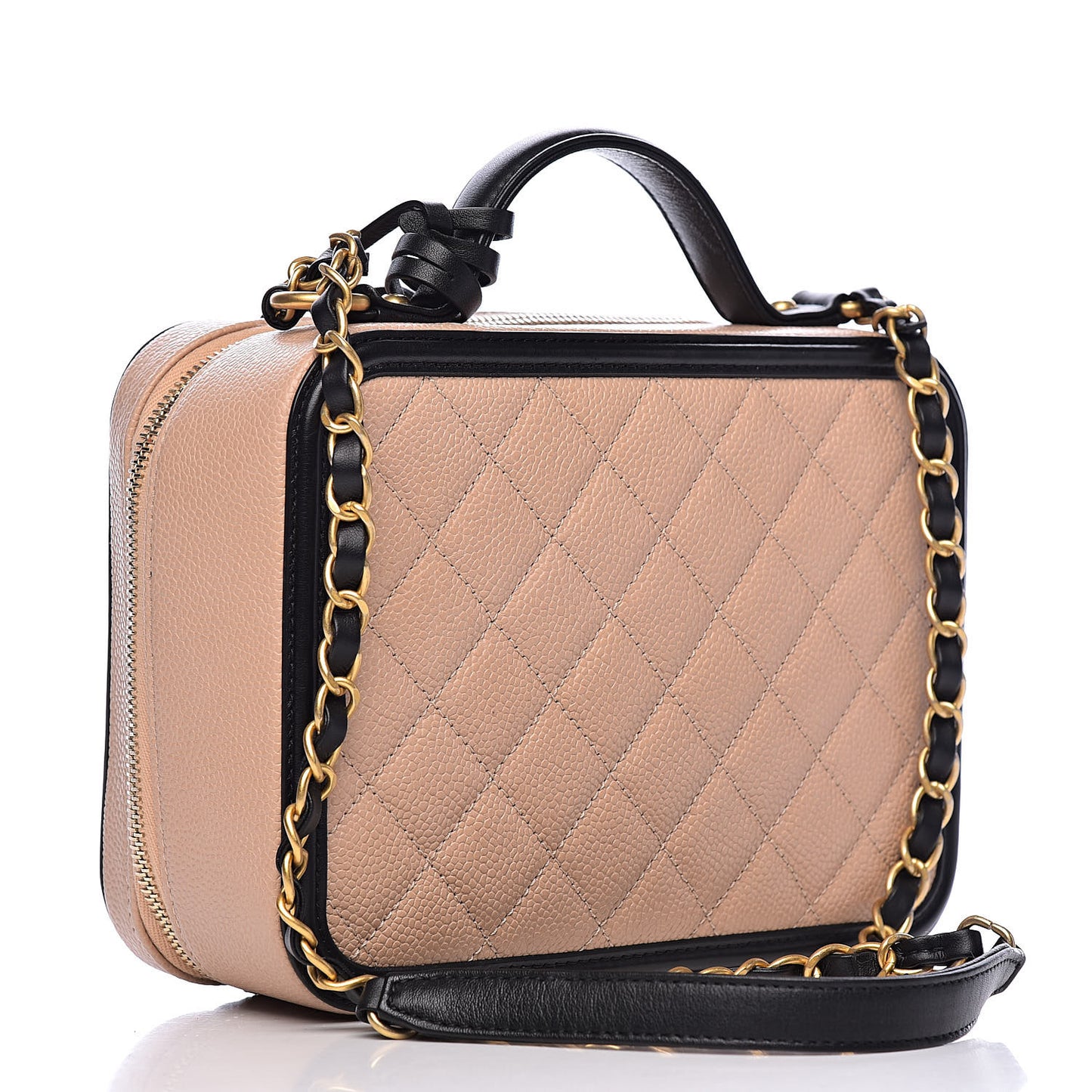 Caviar Quilted Medium CC Filigree Vanity Case Beige Black