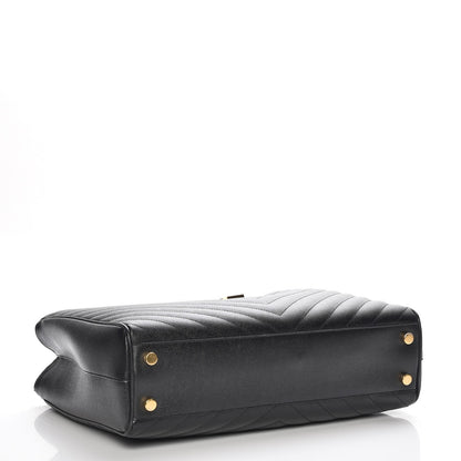Saint Laurent Grain De Poudre Matelasse Chevron Monogram Shopping Bag Black 4 of 7