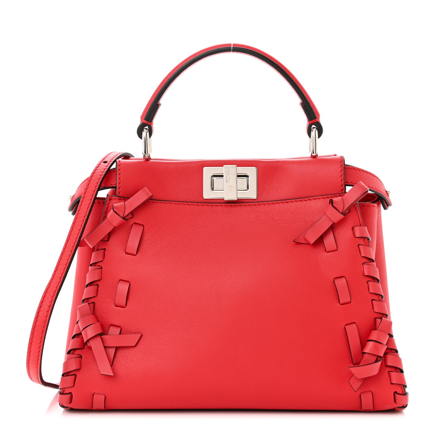 Fendi Vitello Seta Century Nappa Whipstitch Mini Peekaboo Iconic Satchel Fiamma 1 of 11