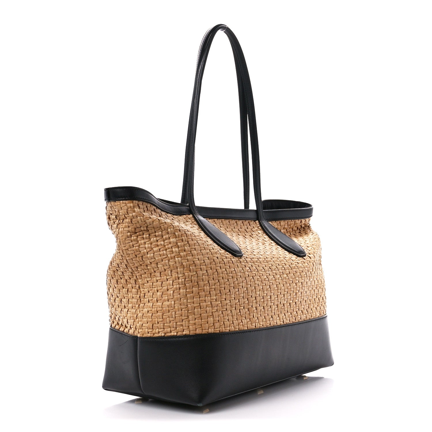 Salvatore Ferragamo Woven Raffia Calfskin The Studio Tote Beige Black 4 of 12
