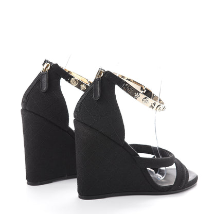 Chanel Fantasy Fabric Charms Wedge Sandals 40 Black 4 of 7
