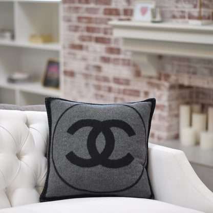 Chanel Merino Wool Cashmere CC Pillow Black Grey 2 of 5
