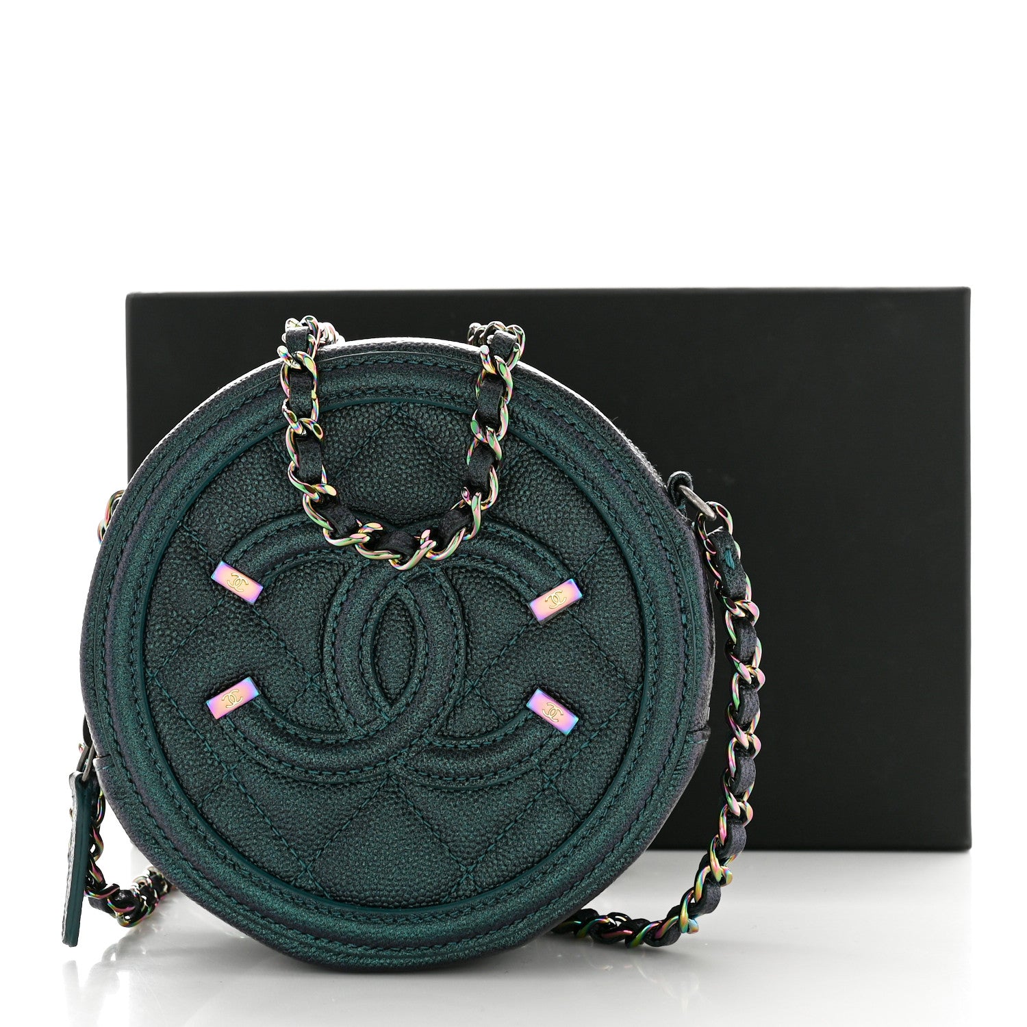 Chanel Iridescent Caviar Quilted Round Filigree Crossbody Dark Turquoise 11 of 11