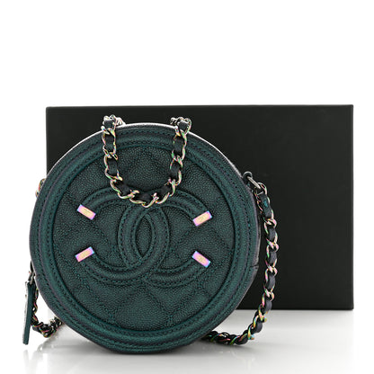 Chanel Iridescent Caviar Quilted Round Filigree Crossbody Dark Turquoise 11 of 11