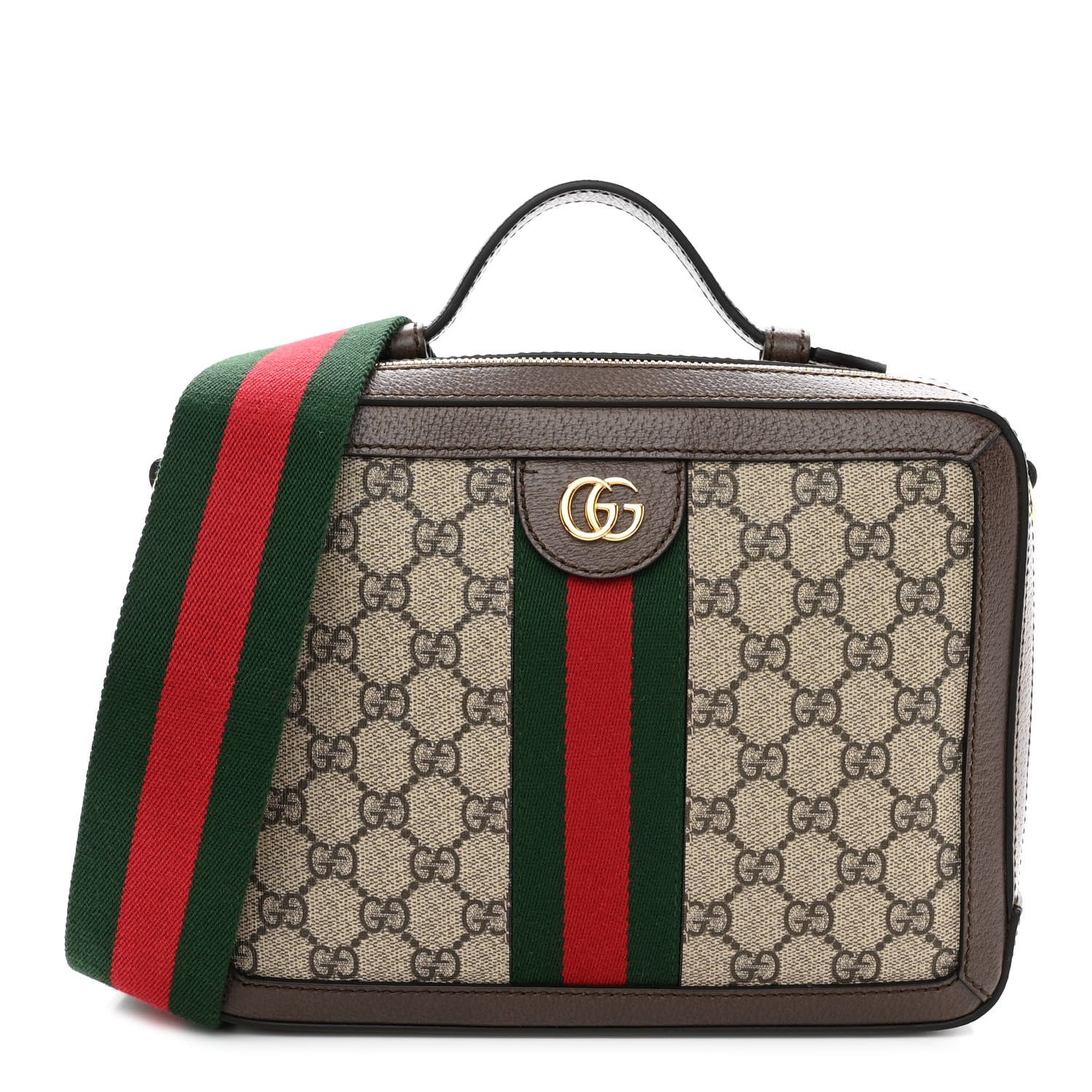 Gucci GG Supreme Monogram Web Small Ophidia Top Handle Shoulder Bag Brown 1 of 9