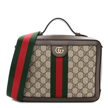 Gucci GG Supreme Monogram Web Small Ophidia Top Handle Shoulder Bag Brown 1 of 9