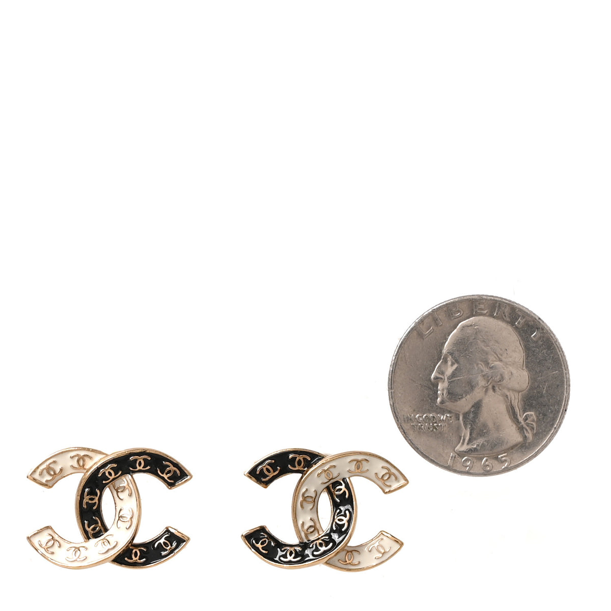 Chanel Enamel CC Logo Earrings Gold Black White 2 of 5