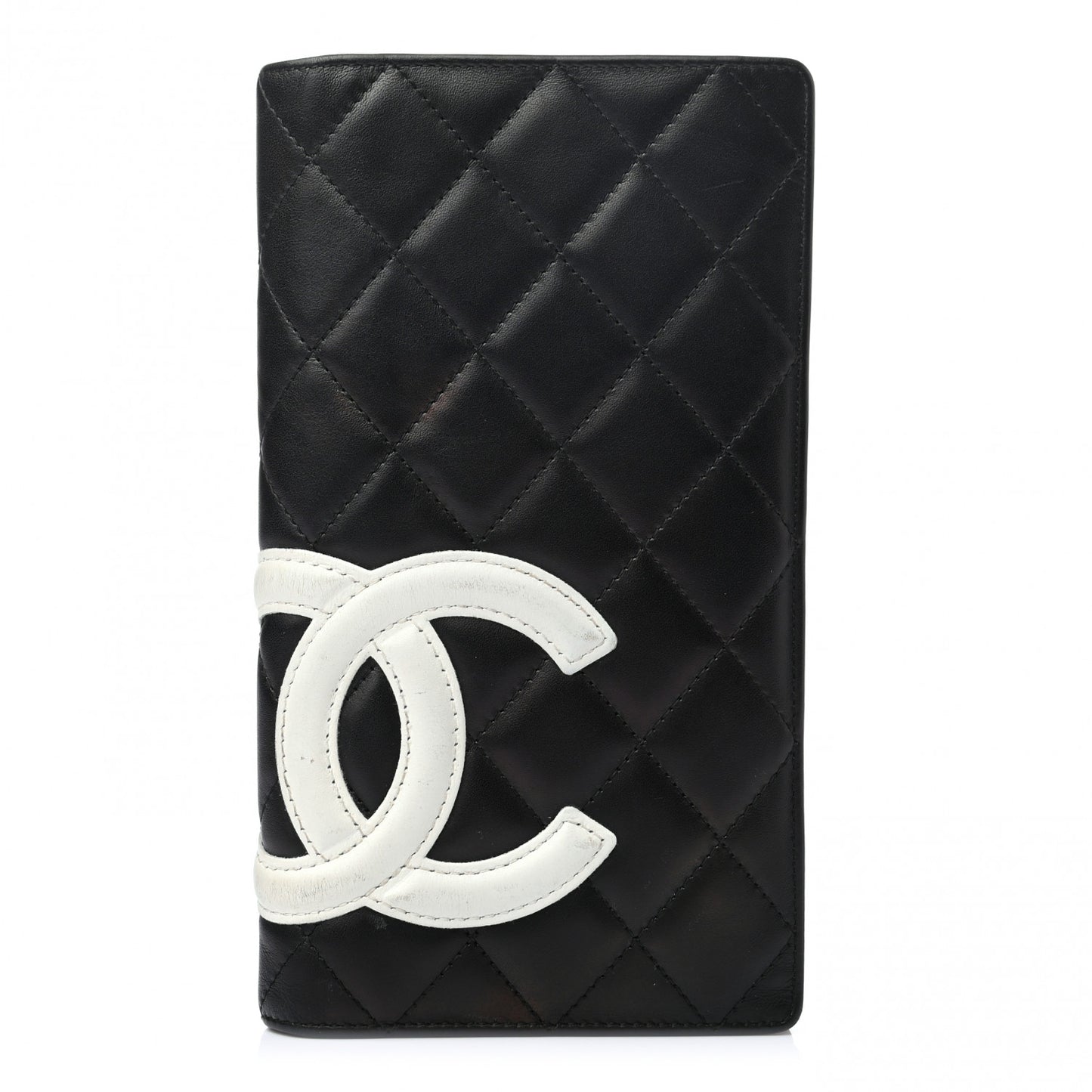 Calfskin Quilted Cambon Yen Wallet Black White