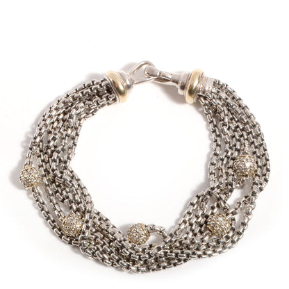 David Yurman Sterling Silver 18k Gold Diamond Eight-Row Chain Bracelet 2XL 1 of 7