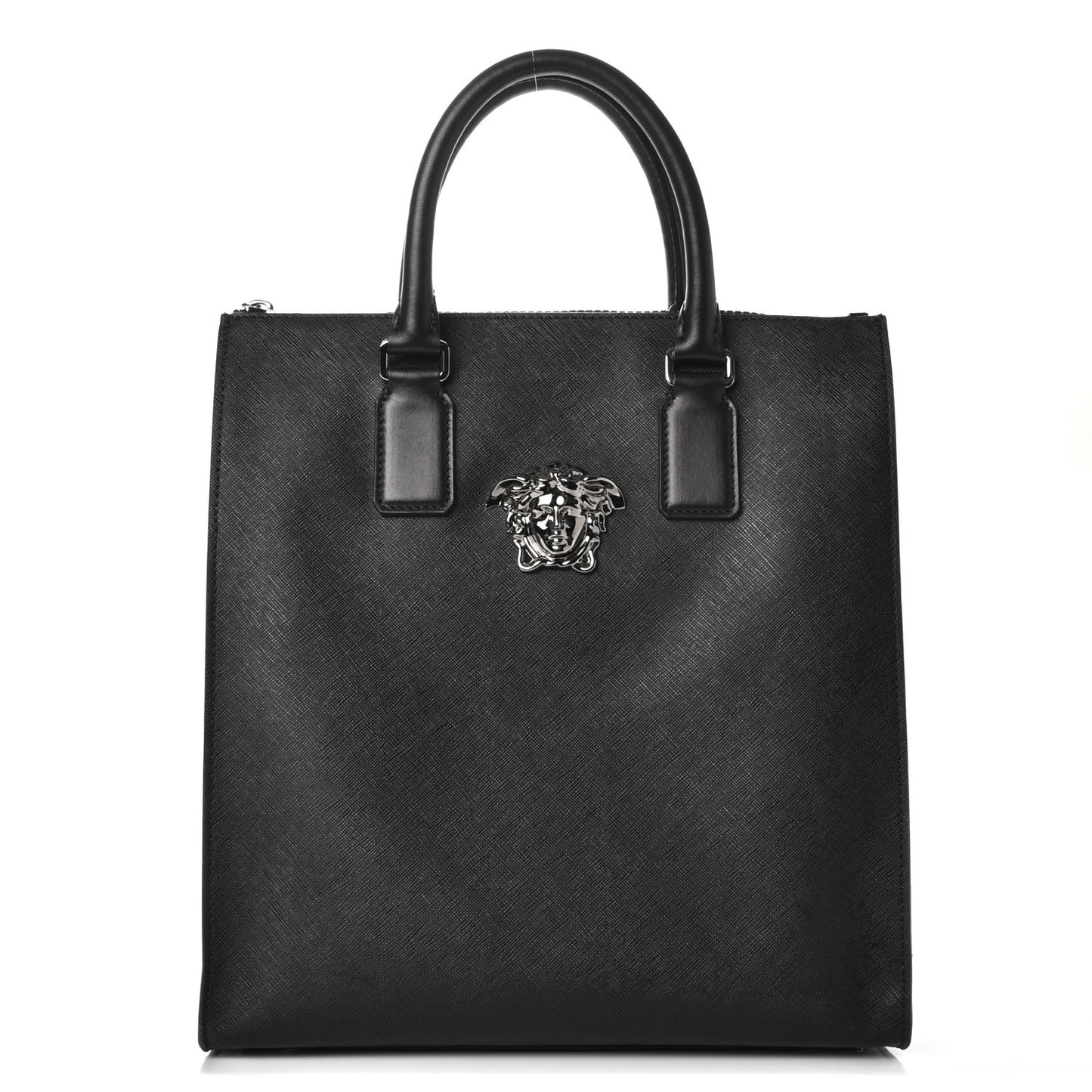 Grained Calfskin Palazzo Medusa Shopping Tote Black