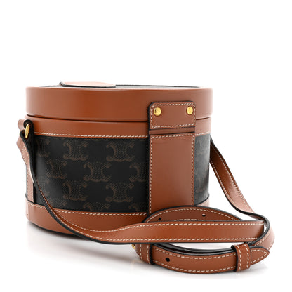 Celine Calfskin Triomphe Canvas Medium Tambour Bag Tan Tan 3 of 10