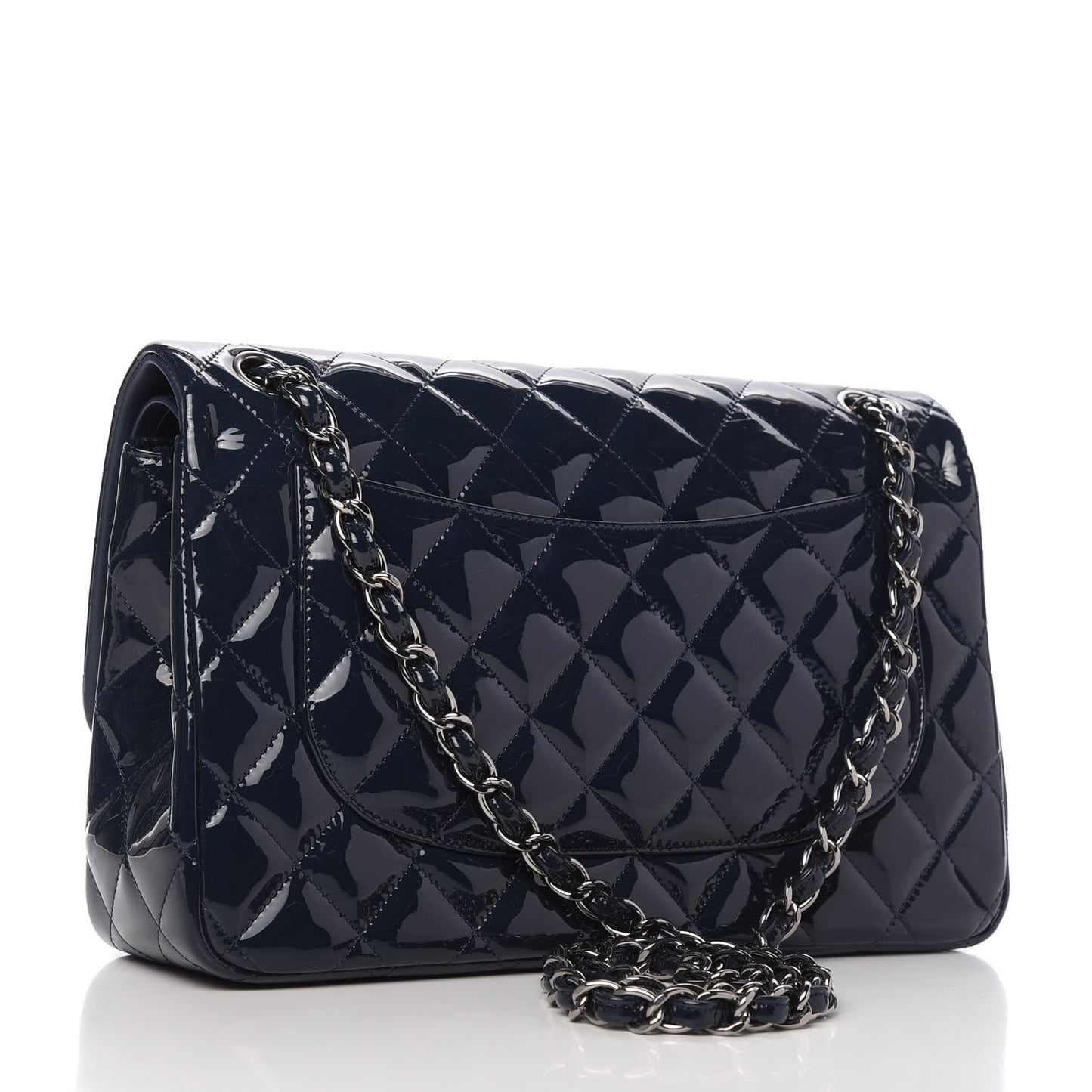Patent Quilted Jumbo Double Flap Navy