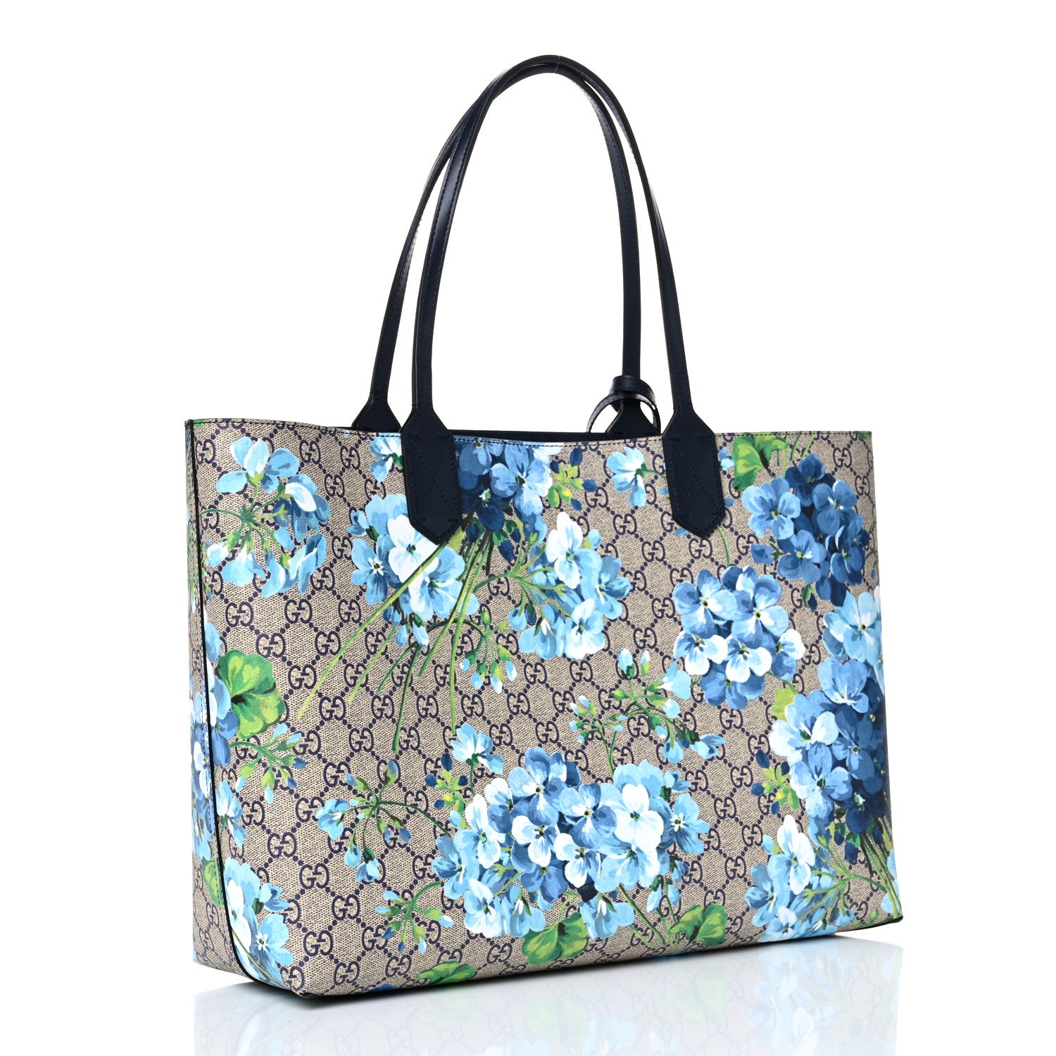 Gucci GG Supreme Monogram Blooms Medium Reversible Tote Beige Blue Navy 3 of 20