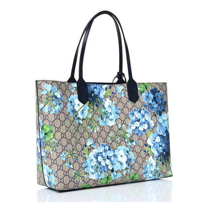 Gucci GG Supreme Monogram Blooms Medium Reversible Tote Beige Blue Navy 3 of 20