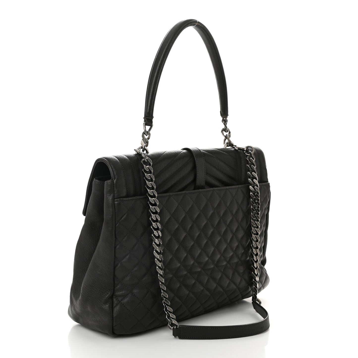 Sheepskin Tri-quilt Monogram Large College Satchel Asphalt