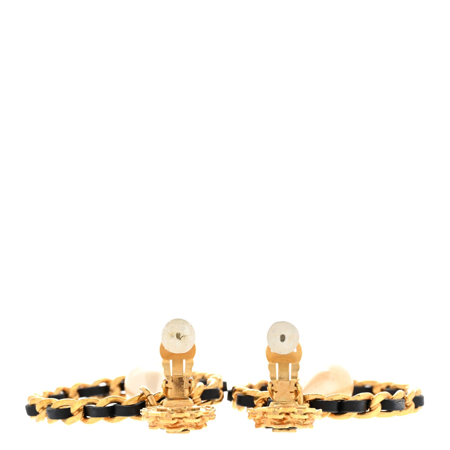 Lambskin Chain Pearl Drop CC Clip On Earrings Gold