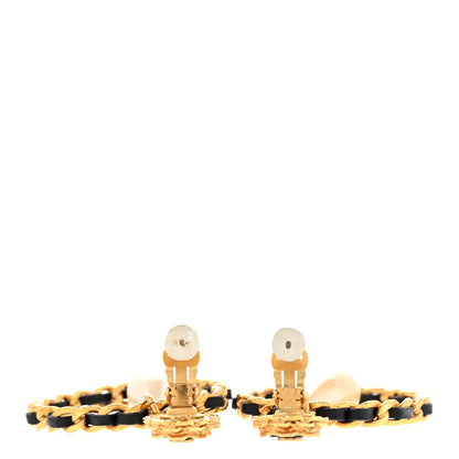 Chanel Lambskin Chain Pearl Drop CC Clip On Earrings Gold 3 of 7