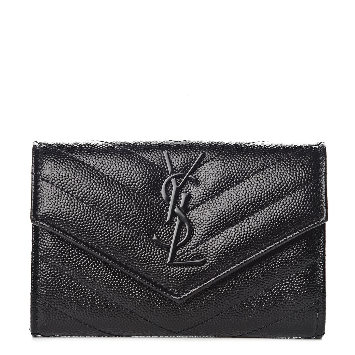 Grain De Poudre Matelasse Chevron Small Monogram Envelope Wallet Black