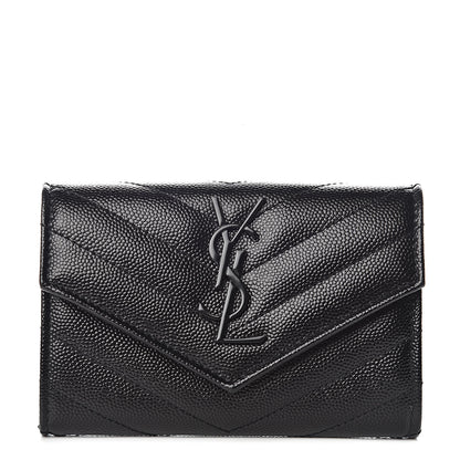Saint Laurent Grain De Poudre Matelasse Chevron Small Monogram Envelope Wallet Black 1 of 7