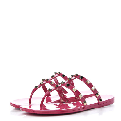 Valentino Garavani PVC Jelly Rockstud Caged Flat Thong Sandals 36 Blossom 3 of 10