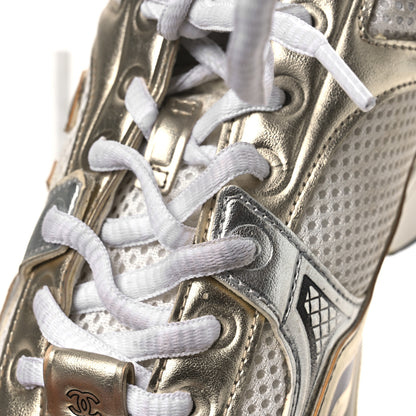 Chanel Fabric Laminated Calfskin Stretch CC Sneakers 37 White Gold Silver 12 of 18