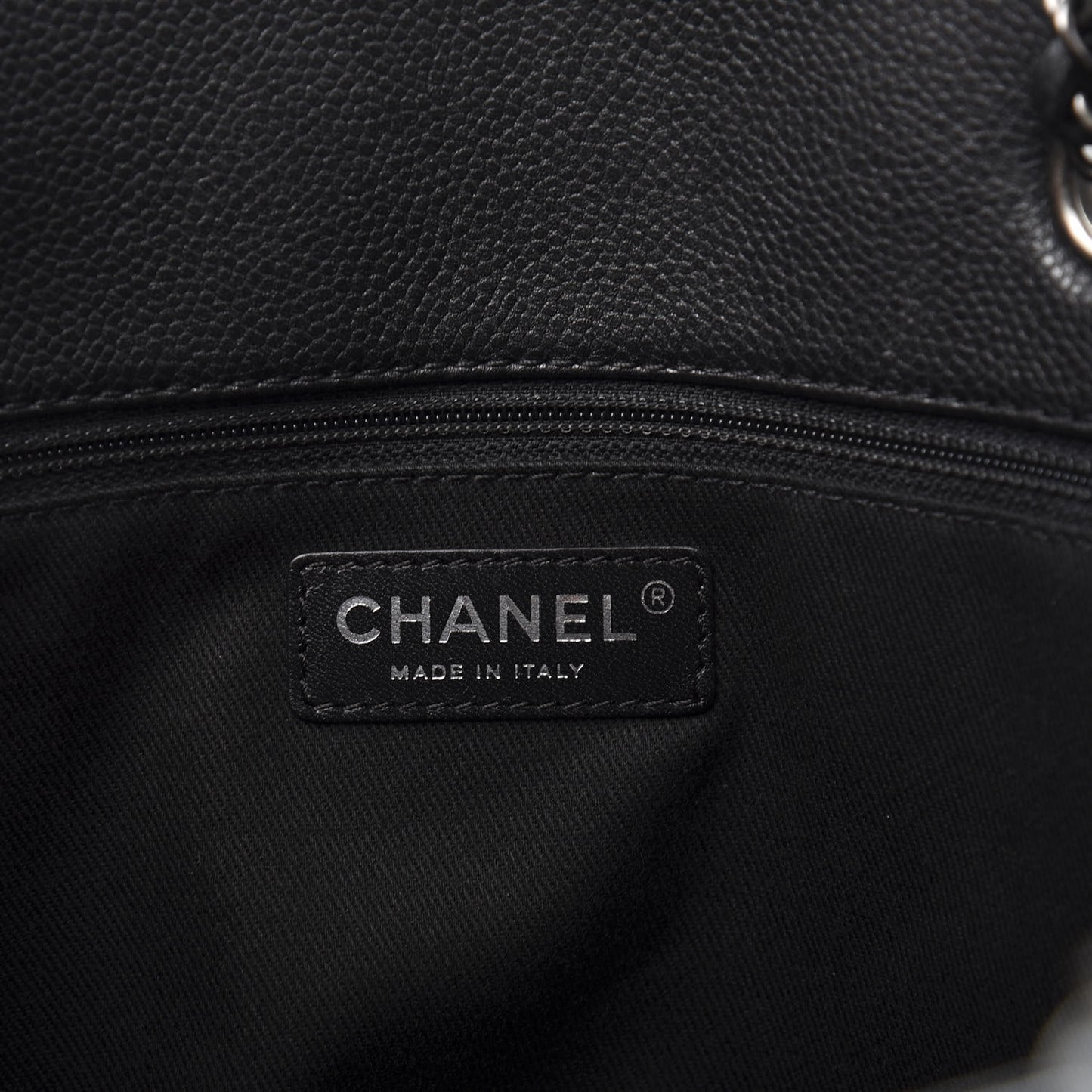 Metallic Grained Calfskin Woven Chain Large Shopping Bag Black