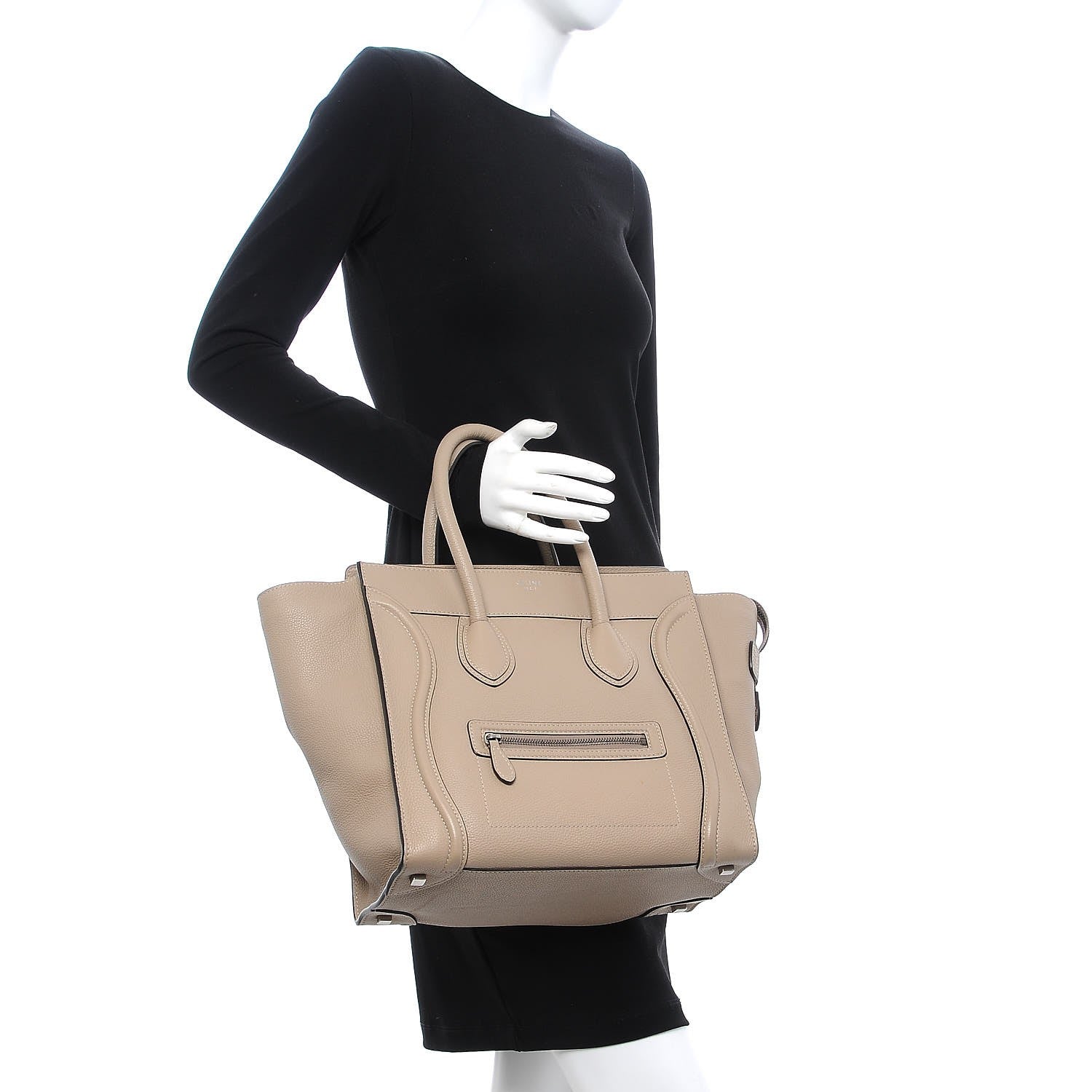 Celine Drummed Calfskin Mini Luggage Dune 2 of 15